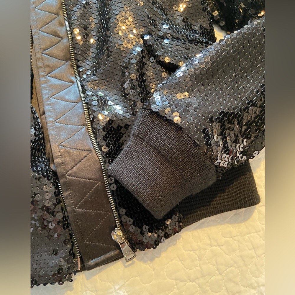 DOLCE & GABBANA Black Sequin Bomber Jacket Size 42 - Picture 10 of 17